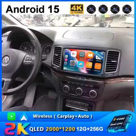 Android 15 Car Radio Stereo Multimedia For Volkswagen VW Sharan SEAT Alhambra 7N 2010-2022 Player Un
