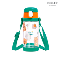 [ส่งจากไทย] Diller Tritan Flask 350ml D2314 กระติกน้ำเด็กฝากดหลอดพร้อมสายสะพาย แถมฝากดยกดื่มฟรี BPA 