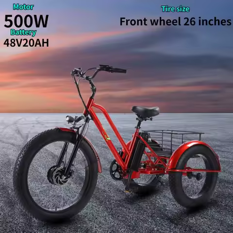 3-wheel Electric Bicycle 500W48V20AH Lithium Battery 26-inch Fat Tire Snow E-Bike With Large Storage