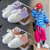 AMILA รองเท้าสีขาวเด็ก,รองเท้าผ้าใบเด็กผู้หญิง,รองเท้ากีฬาเด็กชาย,รองเท้าเด็กสไตล์เกาหลีสำหรับเด็กขนาดกลางและใหญ่,ระบายอากาศได้ดีและสวมสบาย