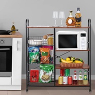 Troli Ketuhar Mikro 4 tingkat Galas Beban Kuat Rak Baker Roda 360 Darjah Bakul Mesh Rak Penyimpanan 