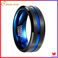BONLAVIE 8MM Tungsten Carbide Ring Balck and Blue Domed Brushed Finish Engagement Wedding Ring Comfort Fit Size 4-17