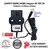[SAFETY MARK] ACBEL Adapter DC 12V 2A 5.5mm x 2.5mm 2.1mm 3 Pin Wall AC Power Charger iptv unifi box