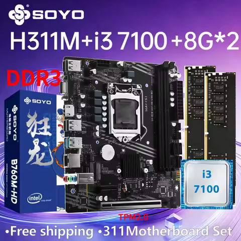 SOYO H311M Game Motherboard i3 7100 CPU 16G(8G*2) RAM Memory TPM2.0 LGA1151 Computer Combo Set Offic