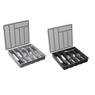 -Silverware Organizer with LidCovered Utensil Tray for Kitchen Drawer and Countertop Plastic Cutlery
