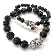 {Crystal Diamond Crystal} Natural Obsidian Sterling Silver Bracelet About 6/10mm Avoid Evil Blocking