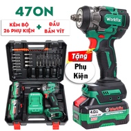 Máy Bắn Bulong 470N Workfix Không Chổi Than Chuyên Siết Mở Ốc Khoan Tường Vặn Vít Bắn Tôn Tặng 26PK