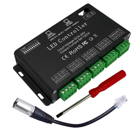 12 Channel DMX Decoder DC5V-24V LED RGB Strip Controller 12CH DMX512 Decoder High Power 60A DMX Dimm