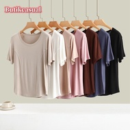 Women's Modal Cotton T-Shirt Round Neck Half-Sleeved T-Shirt Soft Stretch Top Summer Thin Slim-fit S