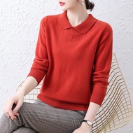 Long sleeved womens T-shirt 2024 Autumn New Polo Bottom Shirt Versatile Loose Casual Top