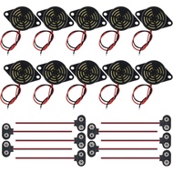 10Pcs Active Piezo Buzzer SFM-27 DC 3-24V 95DB High Decibel Alarm Siren with 10pcs 9V Battery Connec