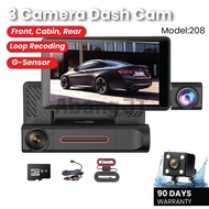 Triple Lens 3 Camera 1080P Dashcam Front Cam + Inner Cam + Rear Cam Car with 4" Screen