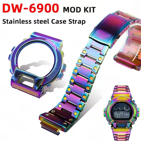 DW6900 Mod Kit Metal Case&Strap for Casio G-SHOCK DW-6900 Modified Stainless Steel Bands Diamond Cas