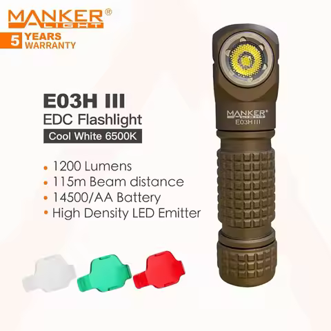 Manker E03H III 1200 Lumens,Magnetic Tail，Rechargeable Portable Flashlight/Headlamp, with White/Red/