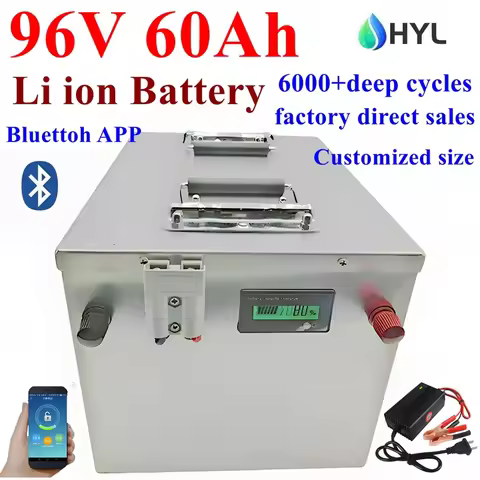 HYL 96v Batterie lithium-ion 96v 60Ah avec chargeur 10A, robot moteur, scooter, vélo, moto,, films,