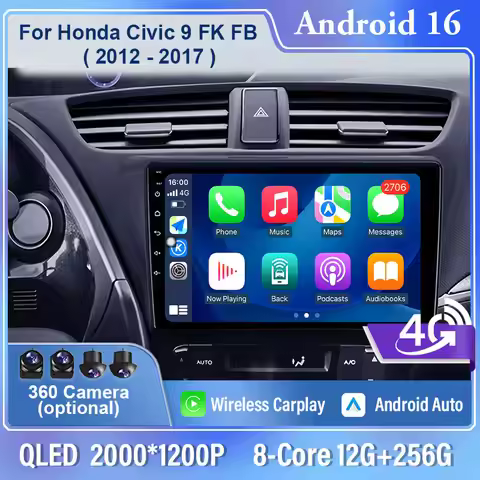 Android 16 For Honda Civic 9 FK FB 2012 - 2017 Car Radio Carplay Multimedia Video Player Navigation 