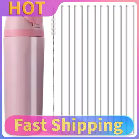 6Pcs Replacement Straw with Cleaning Brush Reusable Straws Transparent Straw for Owala FreeSip 24/32