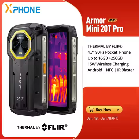 Ulefone Armor Mini 20T Pro Thermal Imaging Rugged Phone 8GB+256GB 4.7 inch Android 14 MTK 6300 5G Oc