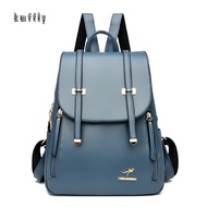 Winter Fashion er Pure Color Women's Backpack  Leather Ladies Anti Theft Backpack  Casual Women Travel Bags Blue One
