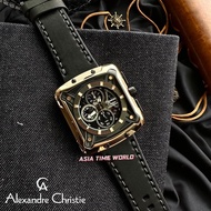 [Original] Alexandre Christie 3030 MCLCABA Chronograph Square Men's Watch Champagne Case Black Genuine Leather