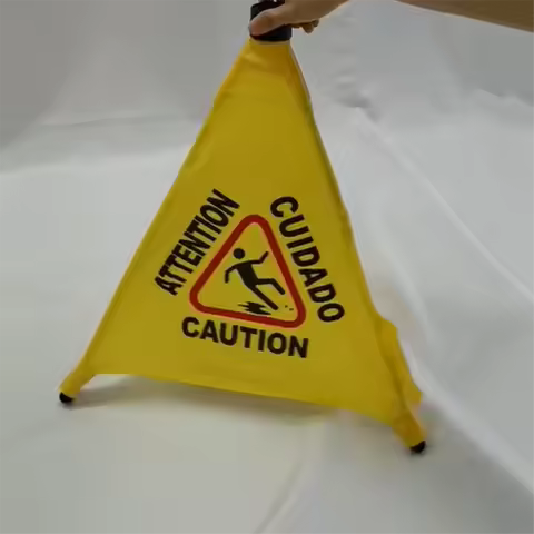 B52C Caution Wet Floor Sign, Slippery When Wet Pops Up Sign, Wall Mounted Foldable Bilingual Safety 