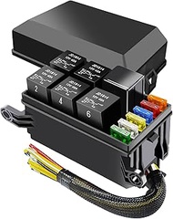 12V Fuse and Relay Box Pre-Wired, 6 Relay Slots and 6 ATC/ATO Fuse Holder, with 6 Fuses and 5 5-Pin 