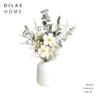 DILAS HOME Real Dried Flower Bouquet Plant White Japanese Anemone Eucalyptus Baby Breath Caspia Vase