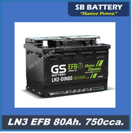 🎖แบตเตอรี่รถยนต์ GS รุ่น LN3 / EFB 80Ah.  พร้อมใช้ /ไม่ต้องเติมน้ำ สำหรับรถเก๋ง ปิคอัพ SUV  <2800cc.