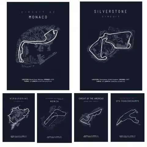 F1 Slot Monaco Track Circuit Map Canvas Print Poster Nordic Formula Motorsport Race Movie Posters Wa