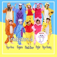 Onesie Costume TIGER EEYORE WINNIE THE POOH PIGLET PIYAMA Adult Children COSPLAY Bear PINK