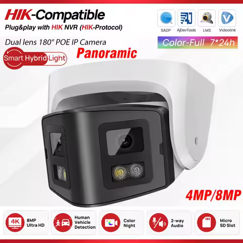 Hikvision Compatible 4MP 8MP Panoramic Colorvu IP Camera Built in Mic Speaker Human Detect CCTV Surv