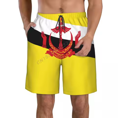 Summer Men's Brunei Flag Beach Pants Shorts Surfing M-2XL Polyester Swimwear Running
