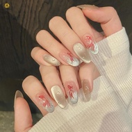 Women Full Cover Artificial Nails Glossy Stick on Nails with Koi Fish Design for DIY At-Home Manicur