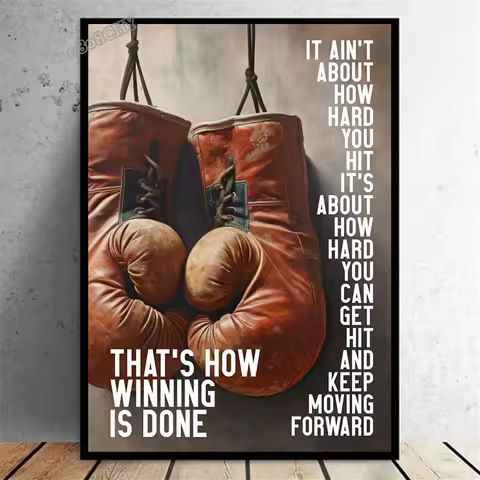 Vintage Boxing Gloves Posters Keep Moving Forward Glovers Qoutes Canvas Painting Retro Motivational 