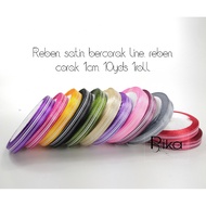 Reben satin bercorak line reben corak 1cm 10yds 1roll
