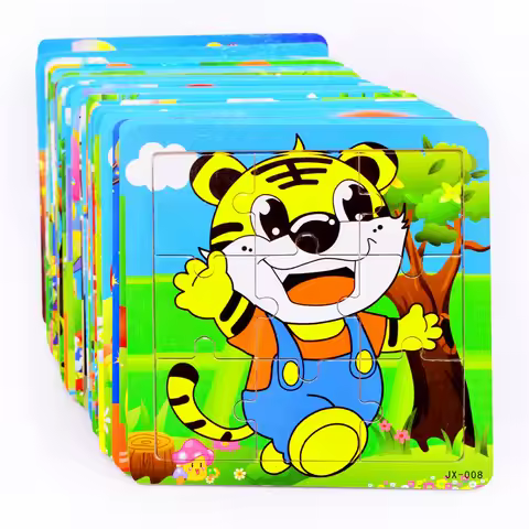 New 9Pieces Toddler Montessori Educational Toys Wooden 3D Puzzles Animal Vehicle Cartoon Jigsaw Game
