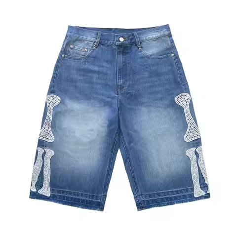 Top Quality Kapital Japan New Vintage Embroidered Bones Loose Straight Jeans Shorts