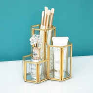 Organizer Brush Holder Brush Storage Box Storage Tube Makeup Eyebrow Pencil Brass Desktop Glass ins 