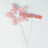 laglacebeauty - 網紗珍珠星星Happy Birthday- 粉色 蛋糕插牌