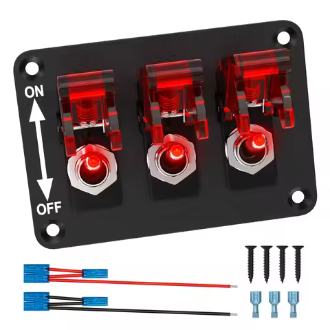Toggle Switch 12V 3 Gang Universal Toggle Switch Panel DC 12V 20A LED Indicator Rocker Switch Aircra