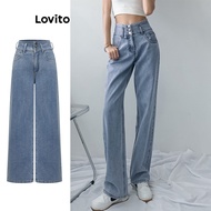Casual Plain Button Jeans for Women L88AD229 Jeans berkancing Polos Kasual untuk Wanita L88AD229