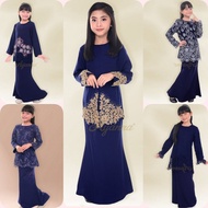 🌹BAJU KURUNG GIRL NAVY BLUE🌹 Baju Kurung Lace Kanak-kanak Perempuan XS -2XL Baju Raya Sedondon 2025