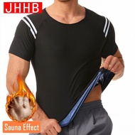 JHHB Mens Slimming Sauna Jacket Hot Thermo Sweat Compression Vest Short-sleeved Body Shaper Weight Loss Waist Trainer