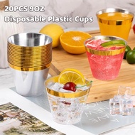 20PCS 9OZ Disposable Plastic Cups with Gold/Silver Rimmed for Dessert Mousse Pudding Party Wedding