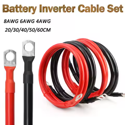 Battery Inverter Cable Set with Terminals 8AWG 6AWG 4AWG 20/30/40/50/60CM Stranded RV Copper Cord So