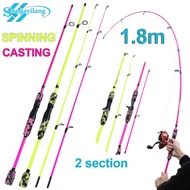 [COD]Sougayilang Spinning Rod /Casting Rod 1.8m 2 Sections Fishing Rod Pink And Yellow Color EVA Han