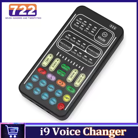 i9 Recording Mini Sound Card Voice Changer Set Colorful LED Lights for Live Streaming Bluetooth-Comp