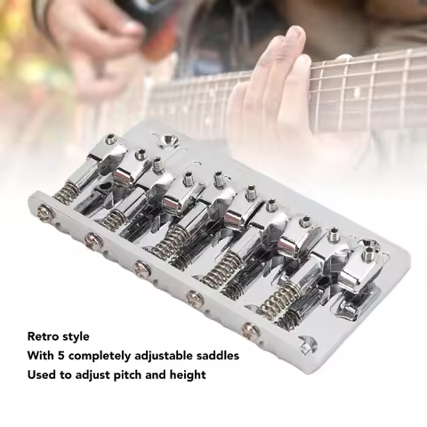 Alloy Bass Bridge ​Adjustable Saddle​ ​Replacement Bridge ​5-String Bass Bridge​ ​Silver/Black ​Elec