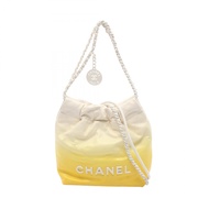 【二手】香奈兒 (Chanel) 香奈兒 (CHANEL) 22 迷你雙肩包 白色五金 AS3980 象牙色/黃色皮革 香奈兒 (CHANEL) 22 絎縫迷你鏈條單肩包 女士