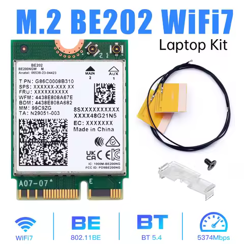 WiFi 7 for BE202 WiFi Card BT5.4 BE202NGW M.2 2400Mbps Tri-Band 2.4G/5G/6GHz WiFi 7 Wireless Network